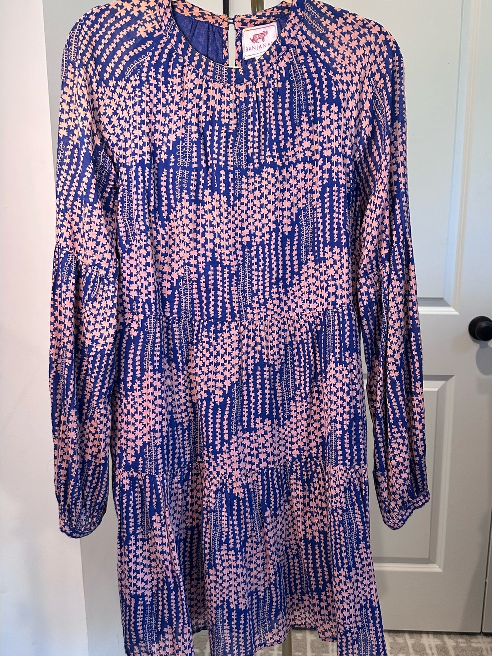 Banjanan Pink and Blue Long-Sleeve Printed Shift Dress